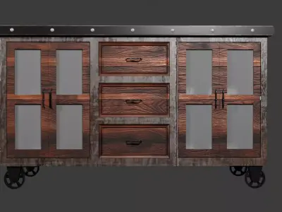 Industrial Sideboard With Wheels 3D model