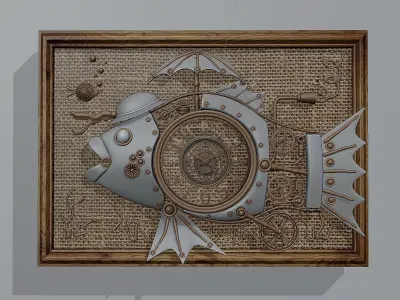 Basrelief in form of steampunk fish 3D model