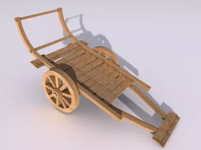 Low Poly Wooden Wagon Cart Chariot 3D model