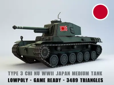 Low Poly Type 3 Chi Nu medium tank Low-poly 3D model