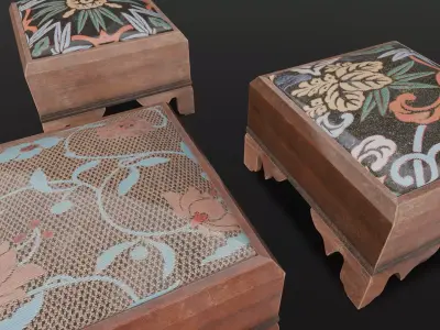 Wooden 3 IN 1 Cushion Low-poly 3D model