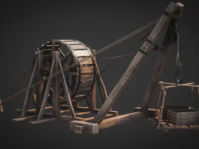 Crane Medieval Type 2 Low Poly Low-poly 3D model