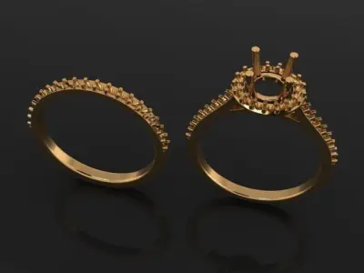 Diamond Halo Engagement Ring Set With Band 6mm 3D print model