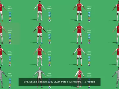 EPL Squad Season 2023-2024 Part 1 12 Players 3D Model Pack