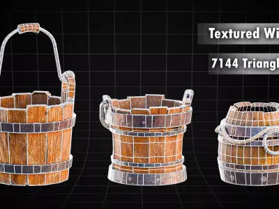 3d Stylized Wooden Buckets Pack Low-poly 3D model