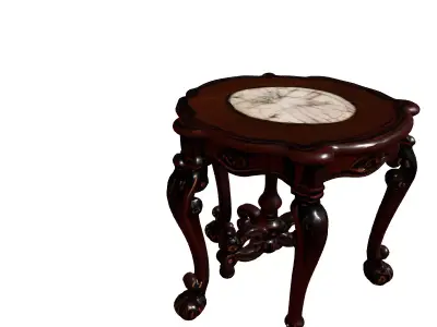Classic Carved Wood Marble Side Table Low-poly 3D model
