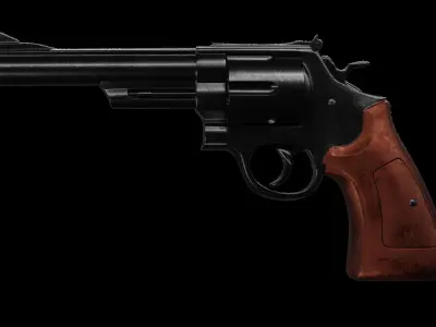 Old Classic Revolver Gun Silver and Black With Bullets 3D model