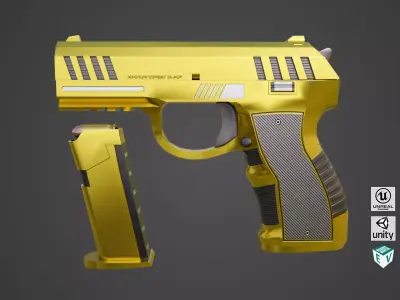  Golden Pistol 04 All PBR Unity UE Textures Included Low-poly 3D model