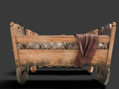 Old wooden Baby Cradle  4k pbr  Low-poly 3D model