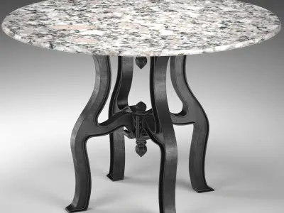 French Industrial White Marble Top Round Dining Table 48 3D model