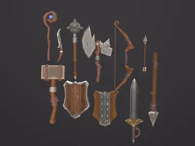 Stylized RPG Starter Weapons Low-poly 3D model