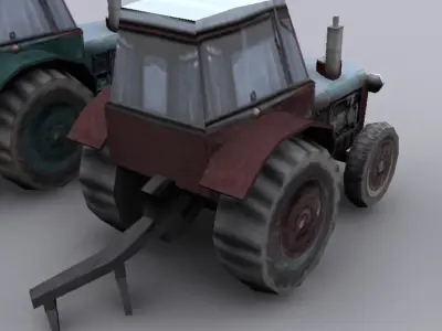 Tractor group of three old tractors Low-poly 3D model