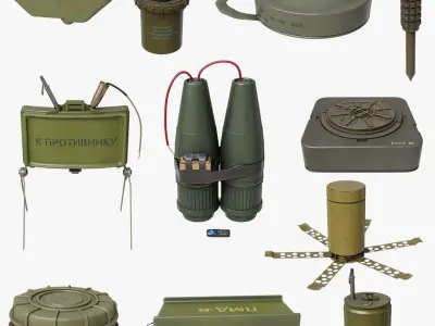 Mine Bomb Collection Single Mat All PBR Unity UE Textures 3D model