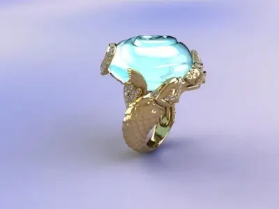 Ring Mermaid in Magerit style Free 3D print model