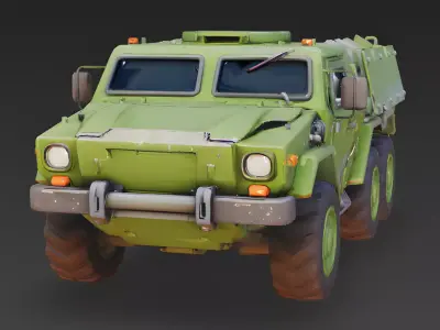 Wrecked Forest Green APC 3D Model Low-poly 3D model