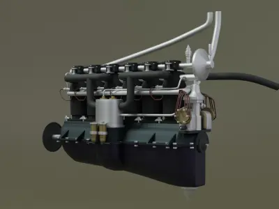 Mercedes DIII Vintage Aircraft Engine 3D model