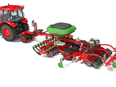 Tractor with Seed Drill 3D model 12