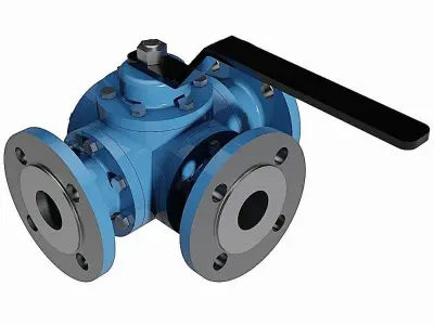 3-Way Manual Ball Valves - DIN Flanged Ends -  3D model
