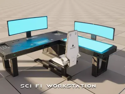 SCI FI WorkStation Low-poly 3D model