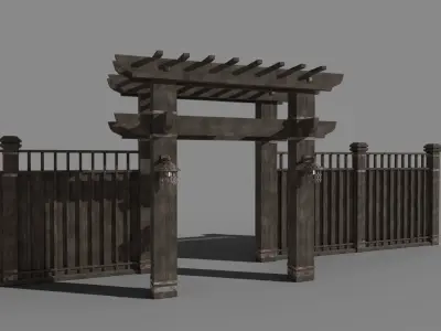 Flexible Wooden Fence Medieval Low-poly 3D model