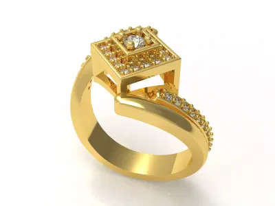 Round Diamond Square Shape Halo Double Bypass Ring 3D print model
