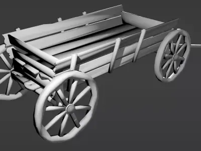 wooden cart Low-poly 3D model 2