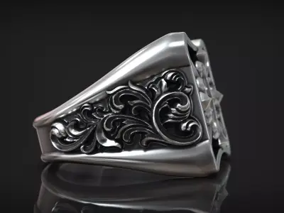 Medieval Cross Emblem Gothic Royal Lily Ornamental Ring 3D print model