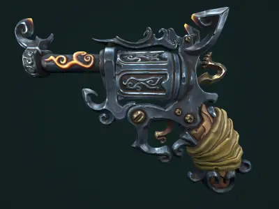 Stylized pirate revolver Low-poly 3D model