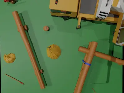 Building log home scene Low-poly 3D model