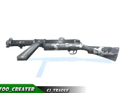SMG-Machine Gun World War Machine low poly 3d model Low-poly 3D model