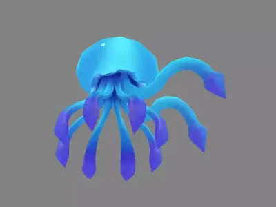 Cartoon blue jellyfish monster Low-poly 3D model