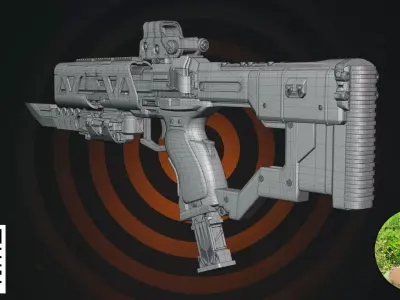 Cyberpunk Tactical SMG - Gold Matte Black Edition  3D model