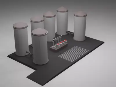 Water Tank Fuel Plant Low-poly 3D model