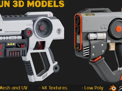 12 Gun And Weapon 3D Models Low-poly 3D model