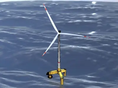 Wind turbine with Offshore Foundation E1 H-132 RD 172m animation Low-poly 3D model