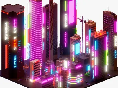 Cyberpunk City 3D model 2