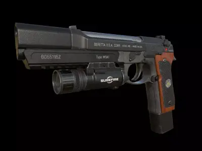 Berettam9 handgun with extended mag and muzzle - Low Poly Low-poly 3D model