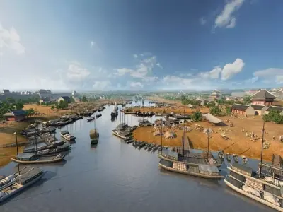 3DMAX model  Ancient Chinese wharf and canal shipping 3D model
