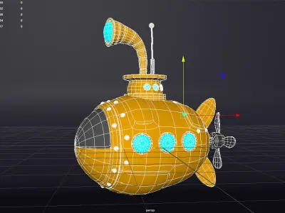 Submarine cartoon Low-poly 3D model