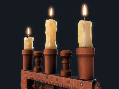 Wooden Candlestick Chandelier Low-poly 3D model