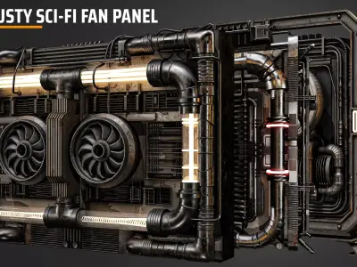 Rusty science fiction fan panel Low-poly 3D model