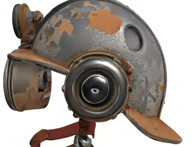 Rusted Industrial Mining Helmet Headlamp Low-poly 3D model