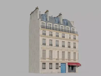 Parisian corner building Low-poly 3D model
