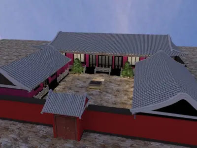 Chinese ancient courtyard  house 3D model 2