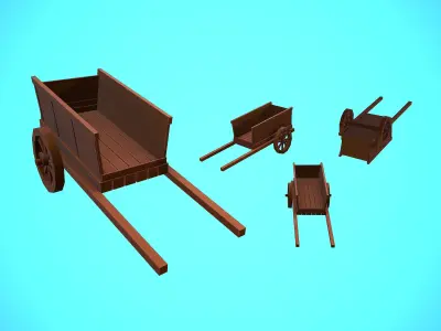 WOODEN CART 02 MEDIEVAL CARTOON STYLIZED Low-poly 3D model