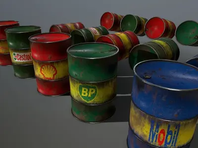 Barrel group of different colored barrels Low-poly 3D model
