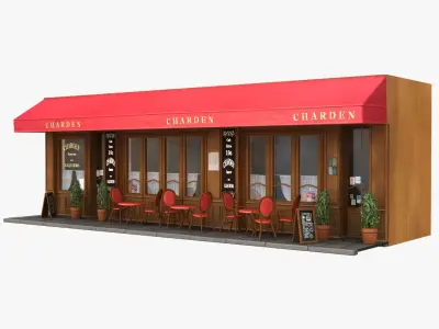 Collection of 22 typical Parisian restaurant hotel facade 3D model