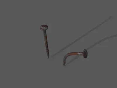 Rusty straight and bent nails Low-poly 3D model