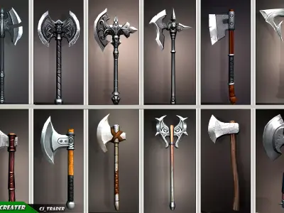 Fantasy Axe Collection Pack Low-Poly 3D Model