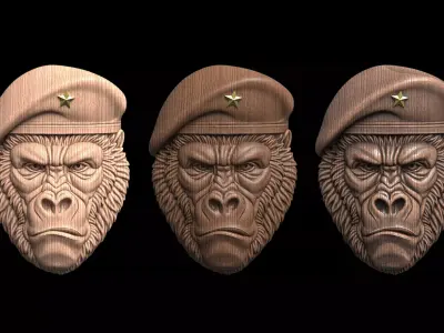 Gorilla Head Military Beret relief sculpture 3D print model